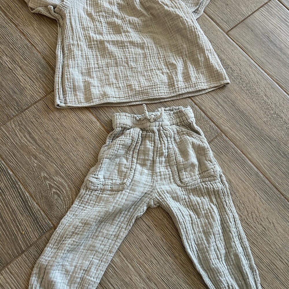 Cotton Gauze Two-Piece Set in Light Beige